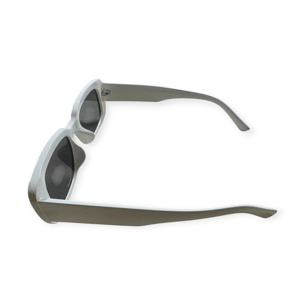 Retro White Rectangle Sunglasses Gray Lens Party Shades - Picture 4 of 5